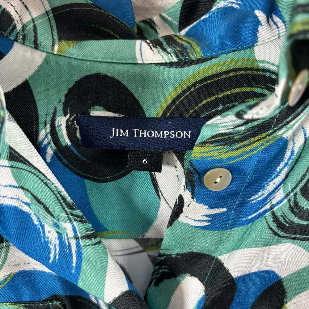 Jim Thompson 100% Silk Dress Teal Mod 6 - Picture 3 of 6
